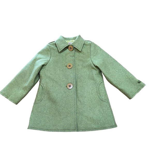 Catimini Girls Wool Blend Preppy Coat Size 6 Y Green Lightweight Big Buttons EUC